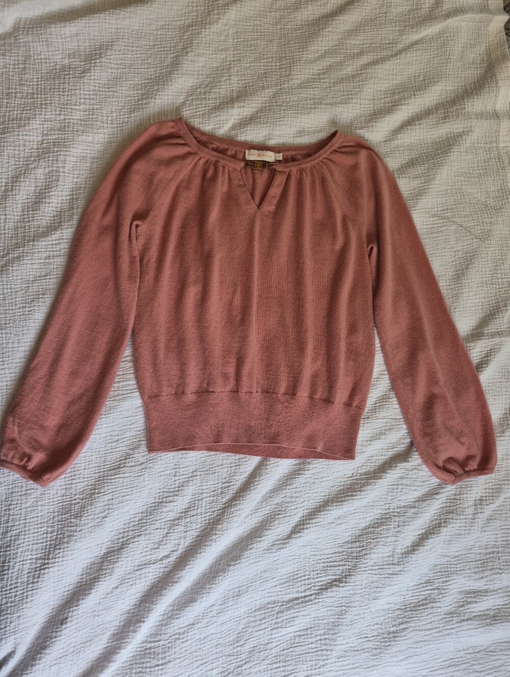 Tory Burch Gemini Link Cashmere Keyhole Sweater, Pink, Small - Slightly Flawed